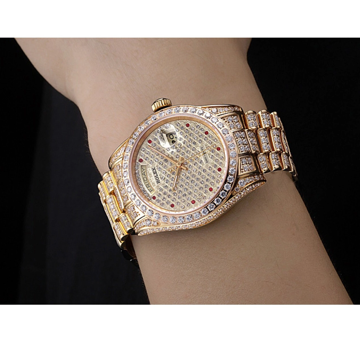 AAA Replica Watches Diamonds Gold-srl185 Yellow Day-Date Swiss 621615 Rolex 0824